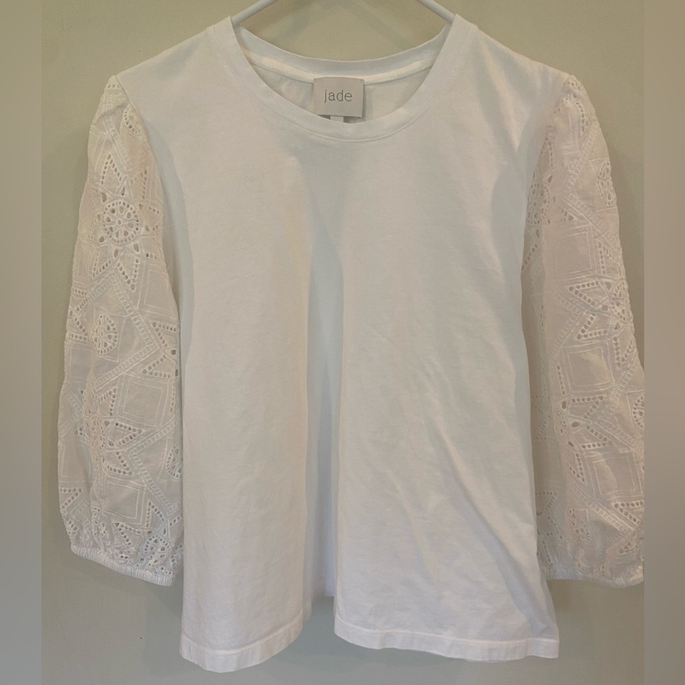 Jade White 3/4 Sleeve Boxy Blouse
